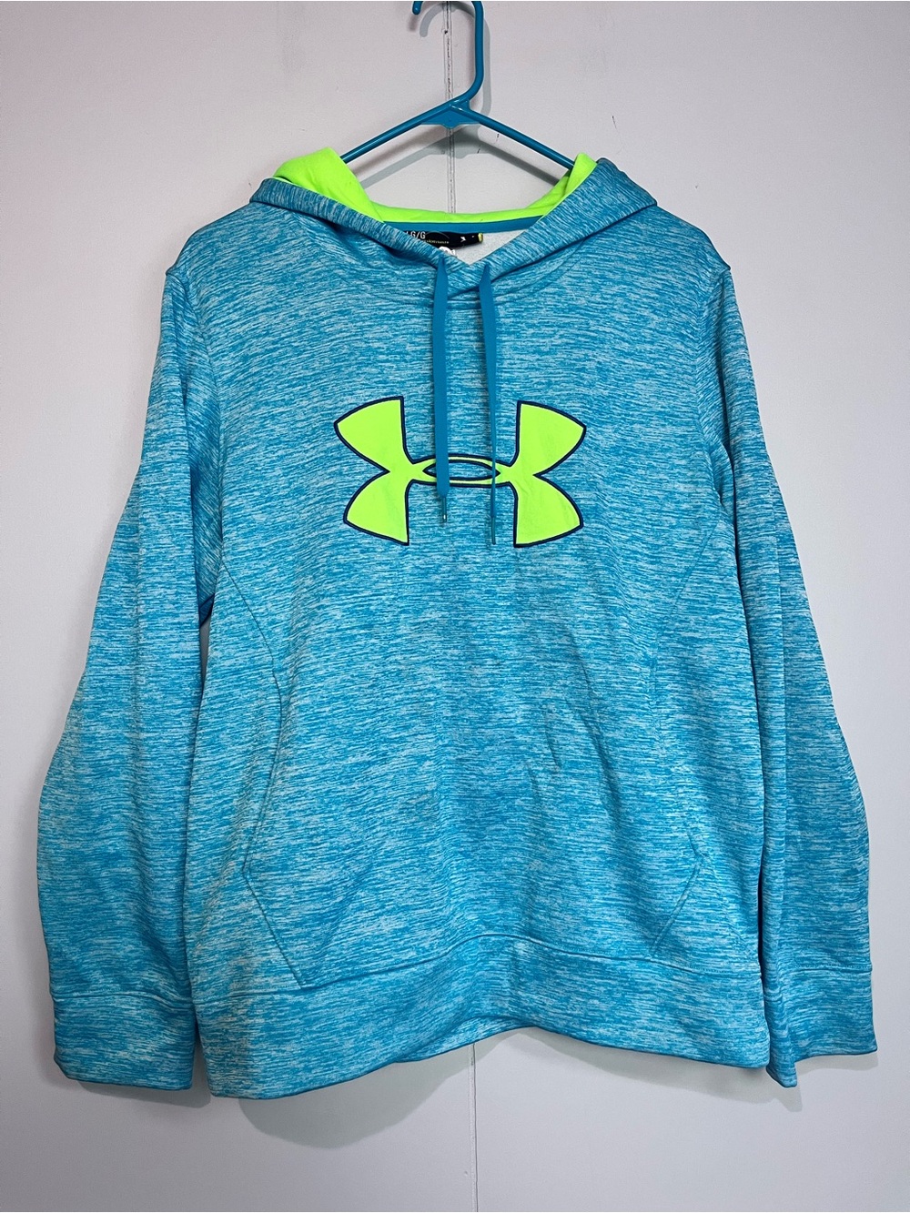 Under Armour Loose-Fit Hoodie – Blue/Neon Green. Large